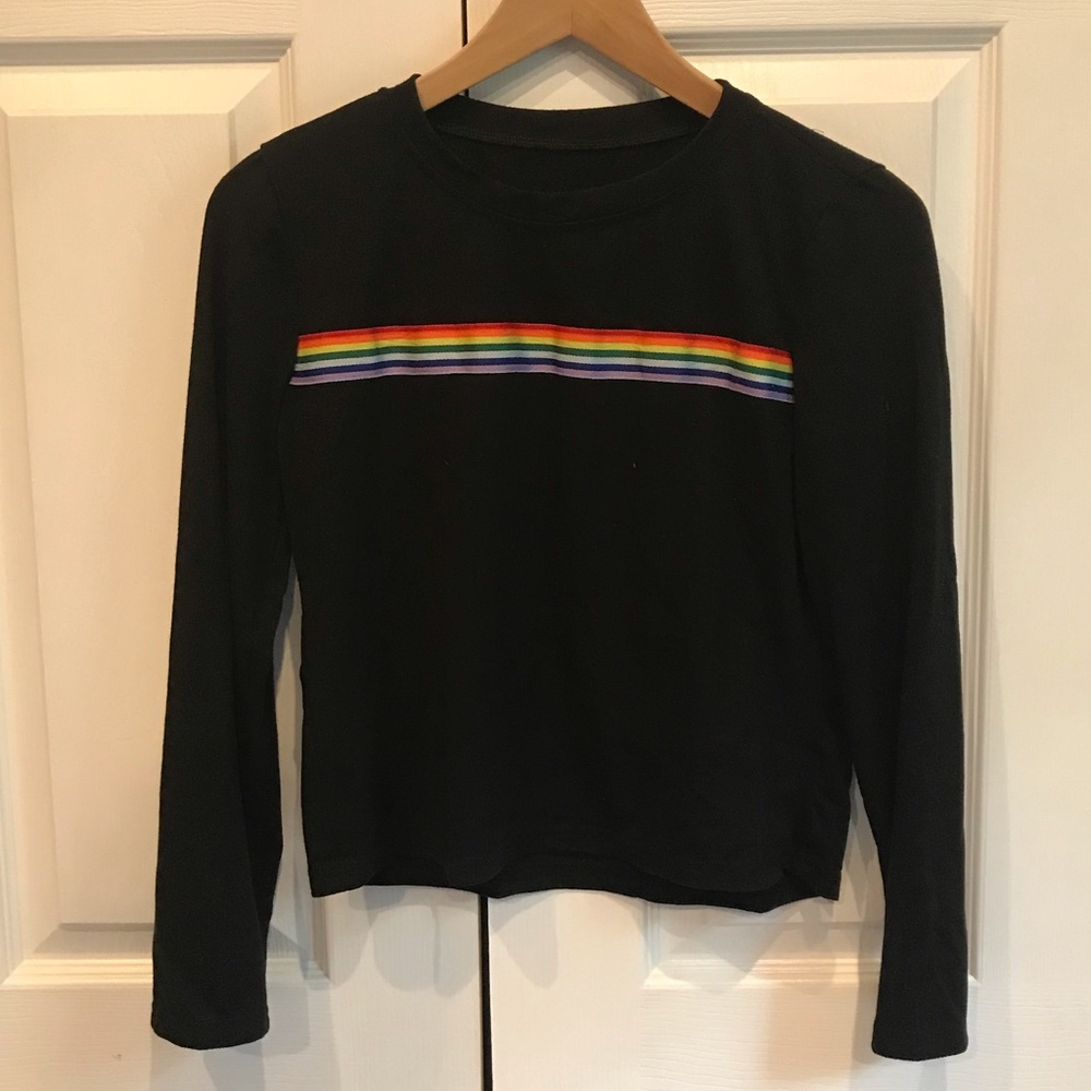 *Brand New* Black T-shirt with Rainbow Stripe